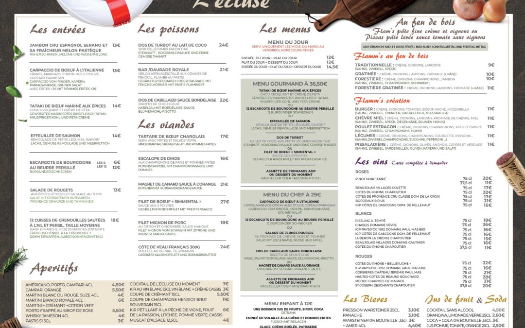 Menu – Restaurant l’Écluse